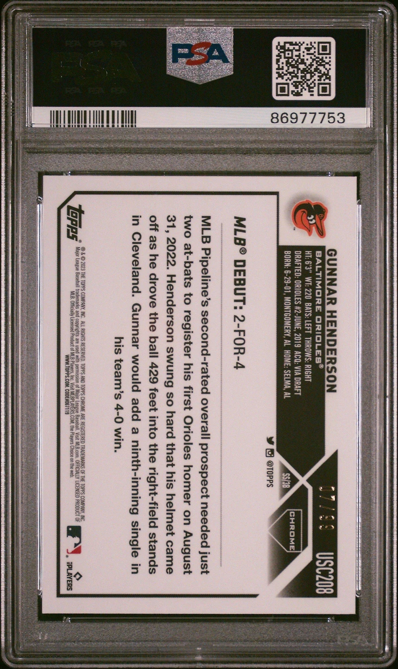 2023 Topps Chrome Update Usc208 Gunnar Henderson Refractor PSA