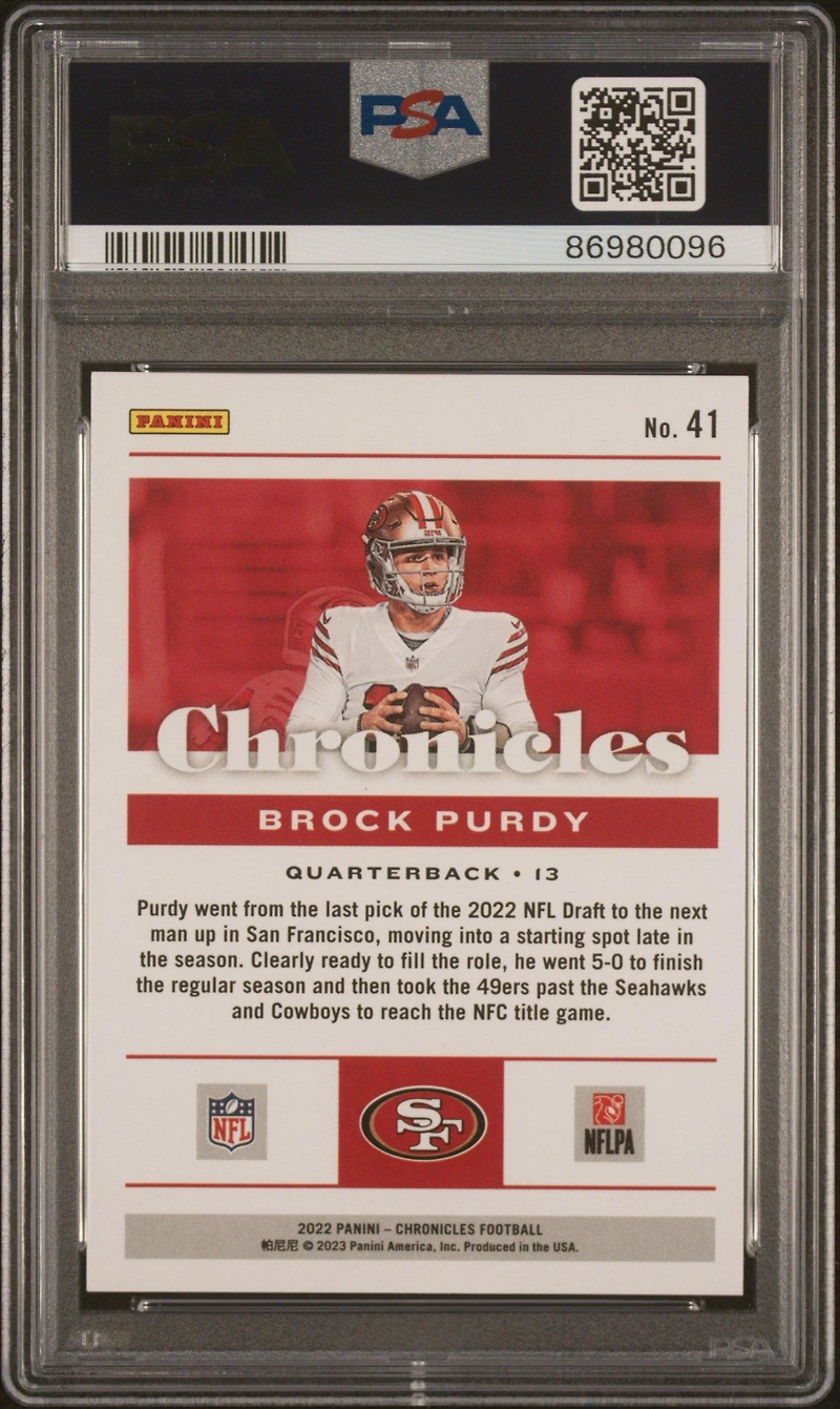 2022 Panini Chronicles 41 Brock Purdy Bronze PSA 9