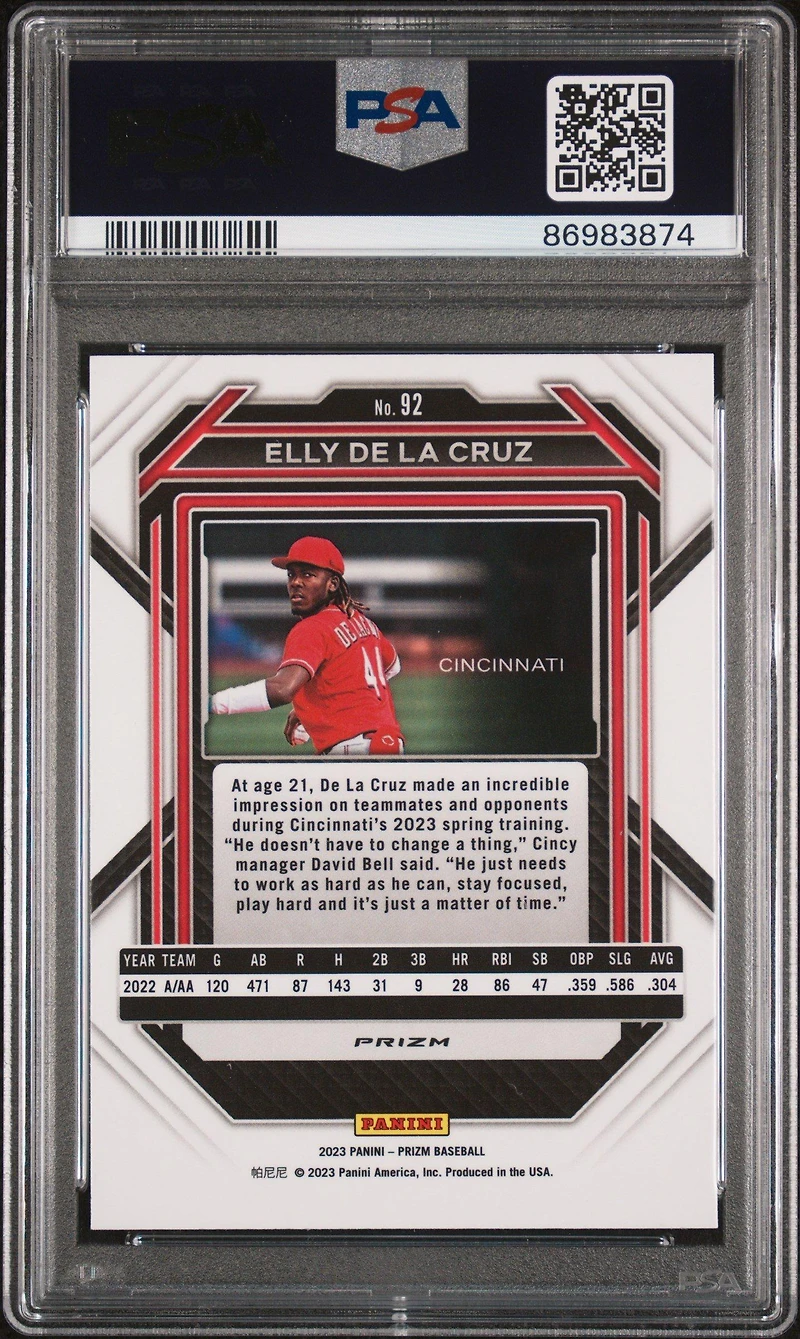 2023 Panini Prizm 92 Elly De La Cruz Red Ice PSA 10