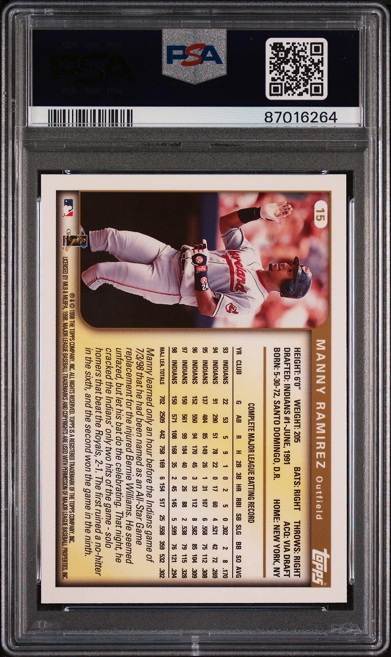 1999 Topps 15 Manny Ramirez PSA 10