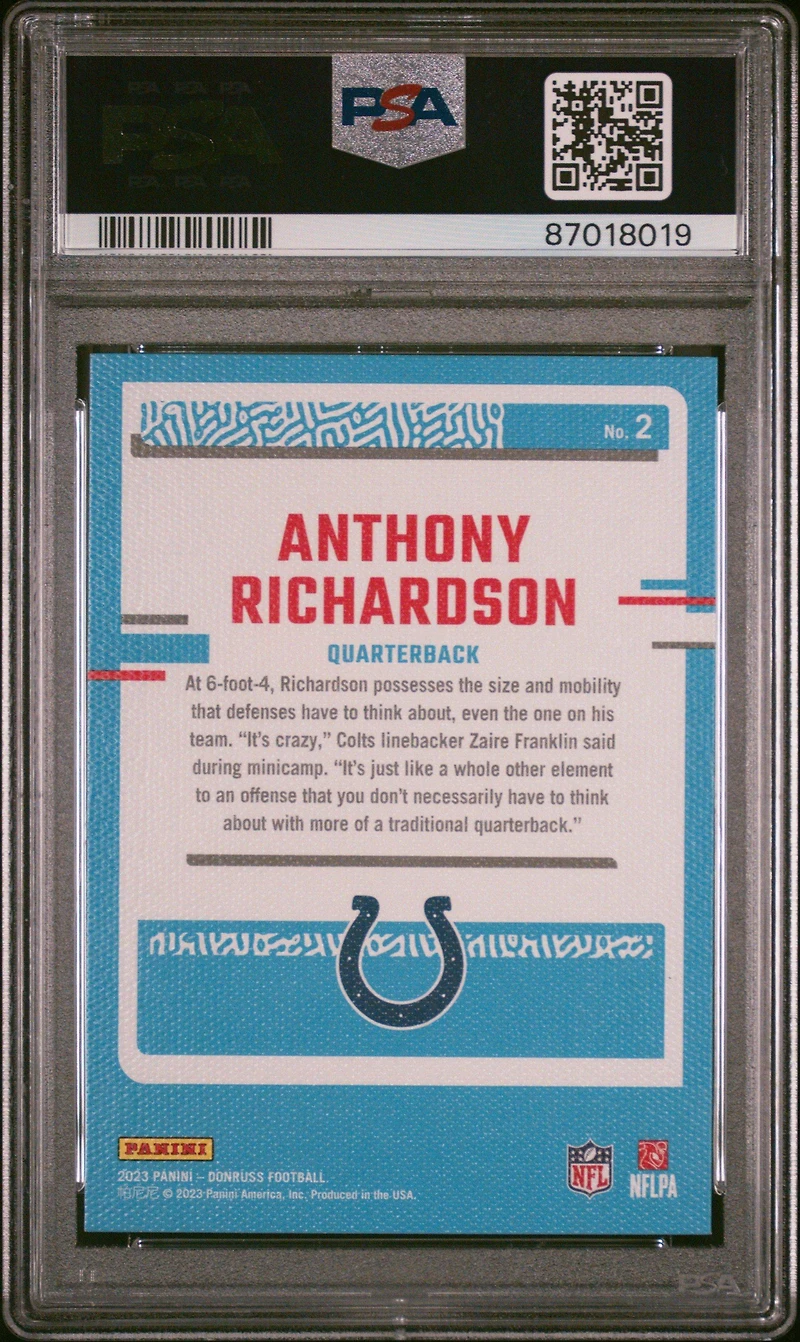 2023 Panini Donruss Rated Rookies Portrait 2 Anthony Richardson PSA