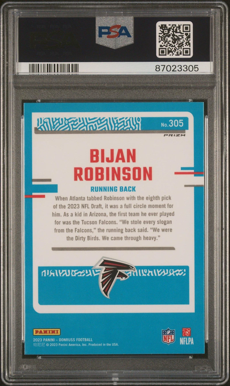 2023 Panini Donruss 305 Bijan Robinson Optic Preview-pink PSA 10