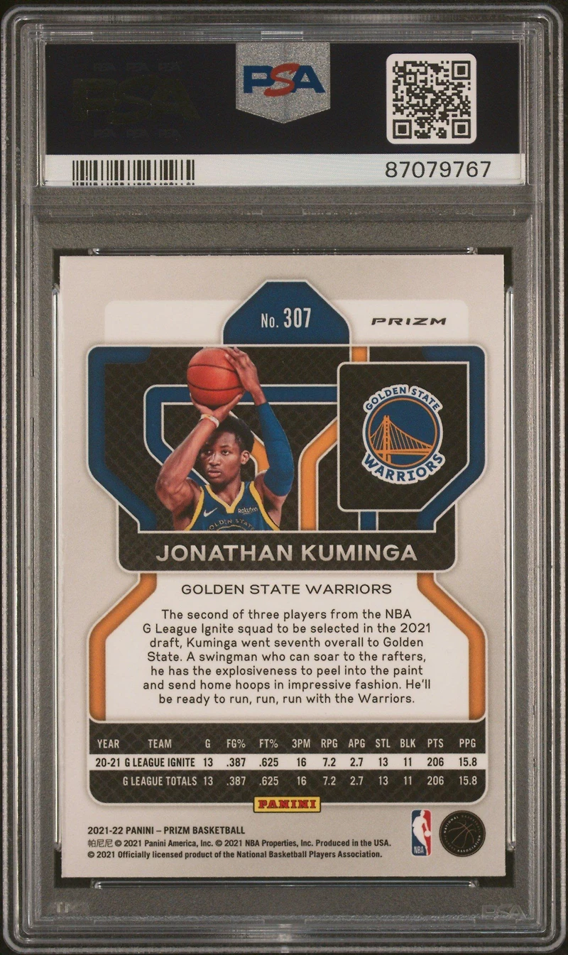 2021 Panini Prizm 307 Jonathan Kuminga PSA 10