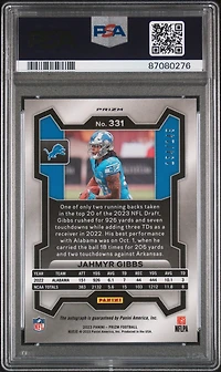 2023 Panini Prizm 331 Jahmyr Gibbs Autograph-red Wave PSA 9