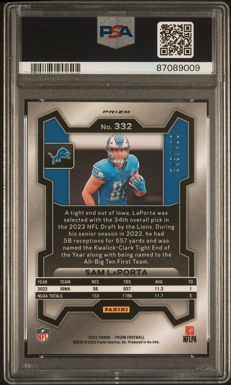 2023 Panini Prizm 332 Sam Laporta Pandora PSA 10