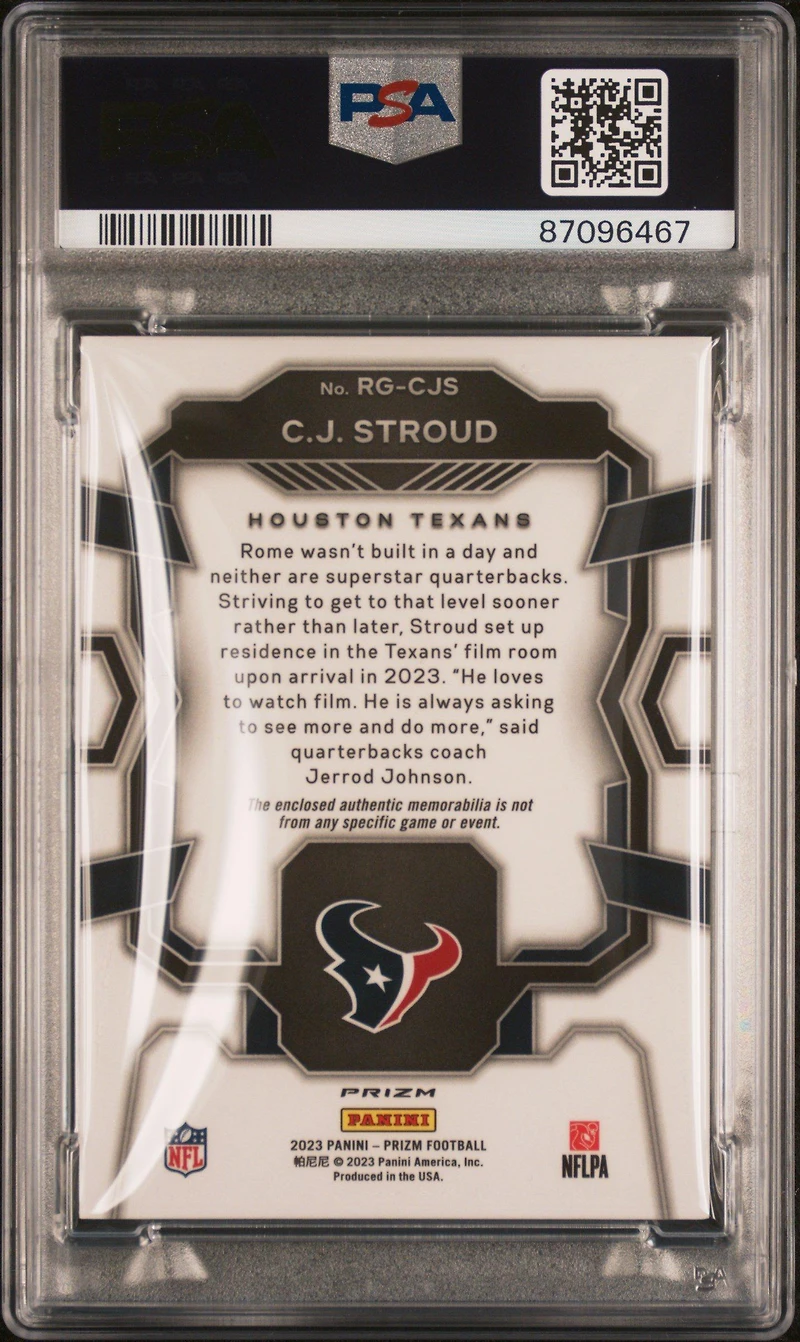 2023 Panini Prizm Rookie Gear Rgcjs Cj Stroud PSA