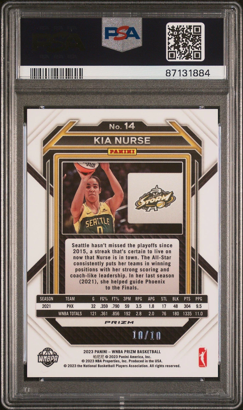 2023 Panini Prizm Wnba 14 Kia Nurse Gold PSA 10