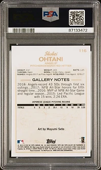 2018 Topps Gallery 116 Shohei Ohtani PSA 10