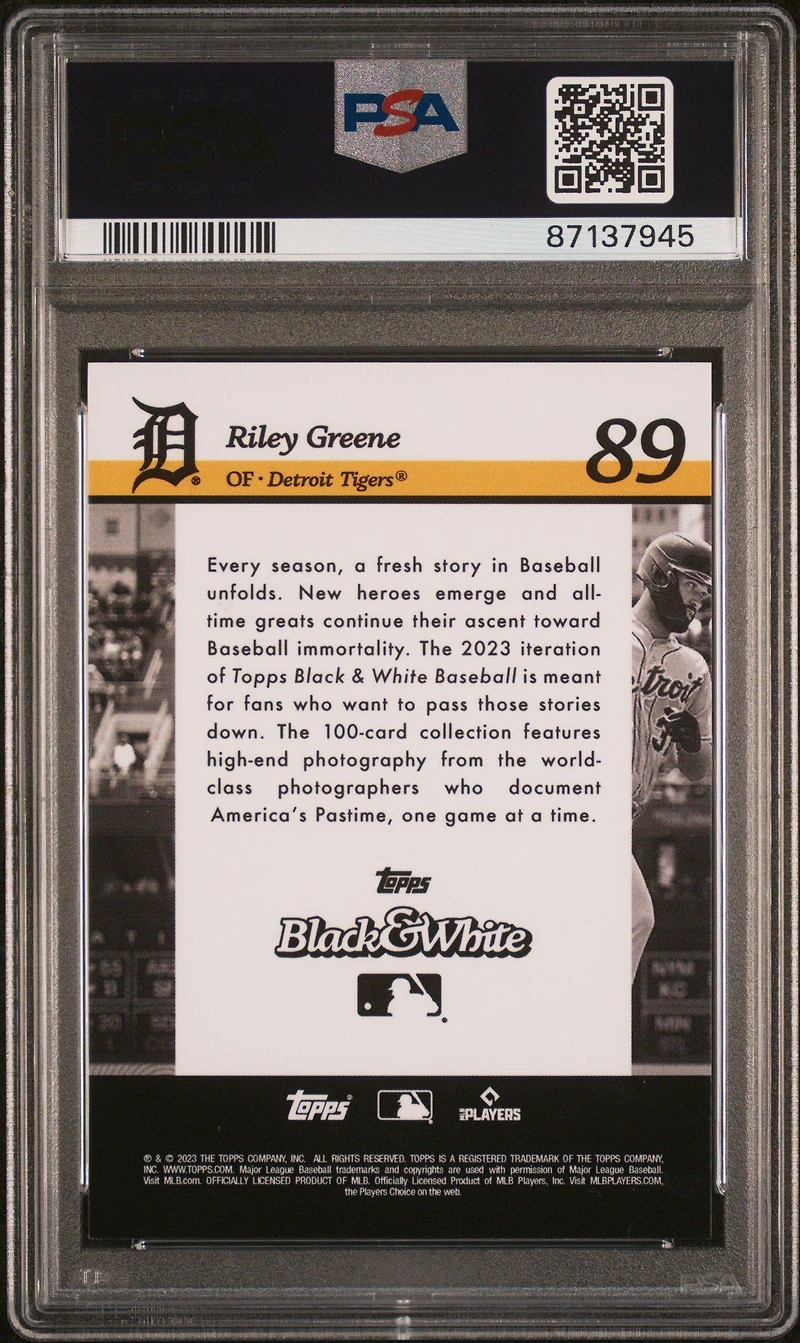 2023 Topps Black And White 89 Riley Greene Night Vision PSA 9