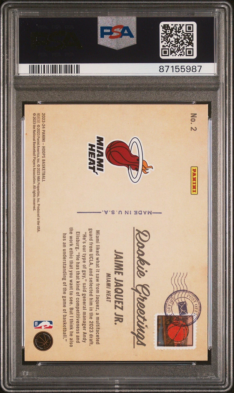 2023 Panini Nba Hoops Rookie Greetings 2 Jaime Jaquez Jr. PSA 10
