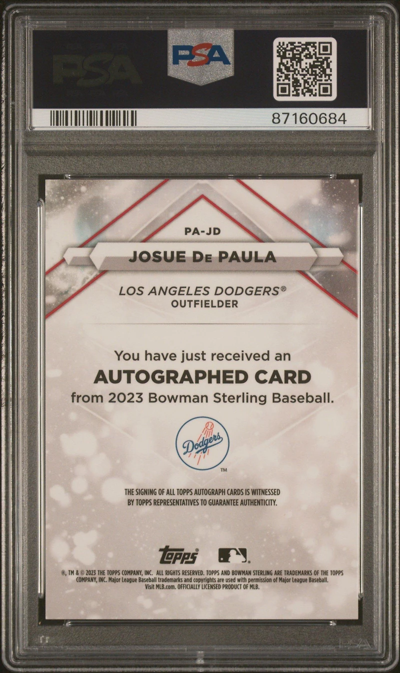 2023 Bowman Sterling Prospect Autographs Pajd Josue De Paula PSA 10
