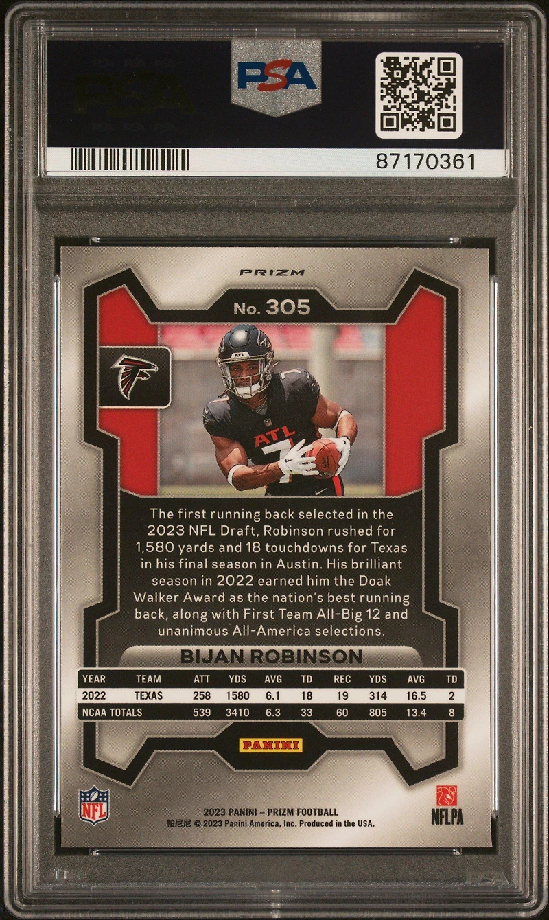 2023 Panini Prizm 305 Bijan Robinson Lazer Prizm PSA