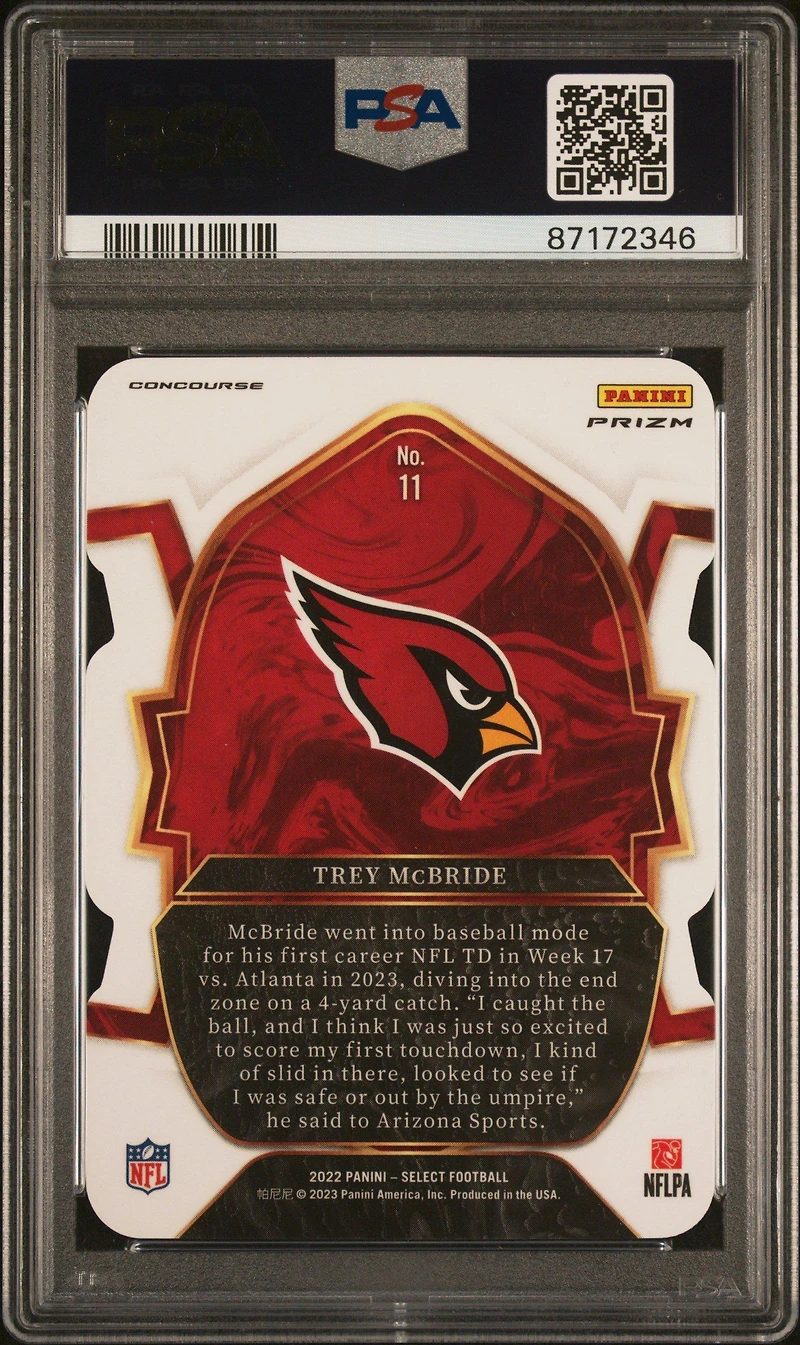 2022 Panini Select 11 Trey Mcbride Die-cut Zebra Prizm PSA 9