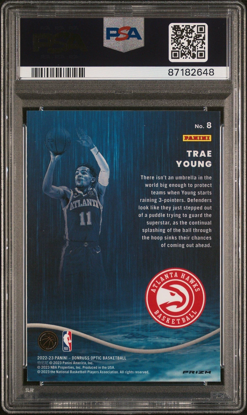 2022 Panini Donruss Optic Raining 3s 8 Trae Young Fast Break Holo PSA 10
