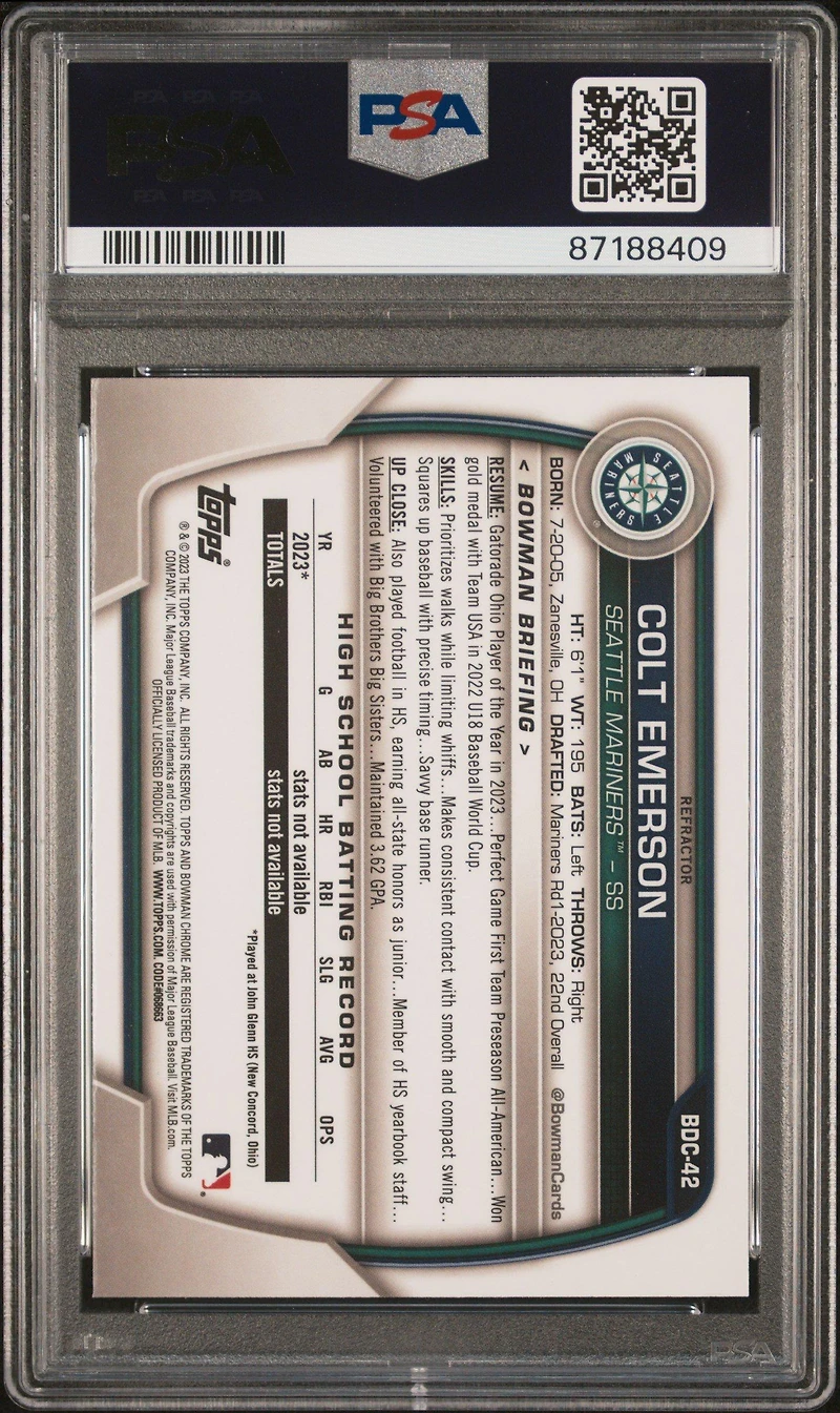 2023 Bowman Draft Bdc42 Colt Emerson PSA 10