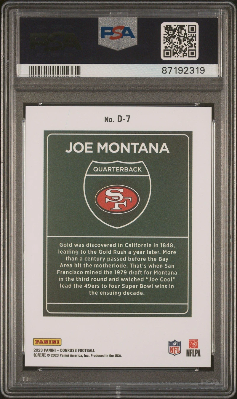 2023 Panini Donruss Downtown! D7 Joe Montana PSA