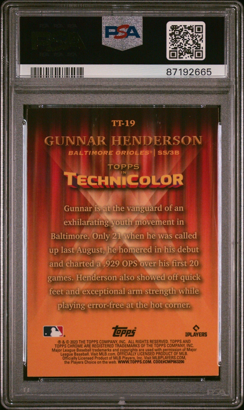 2023 Topps Chrome Topps In Technicolor Tt19 Gunnar Henderson PSA 10