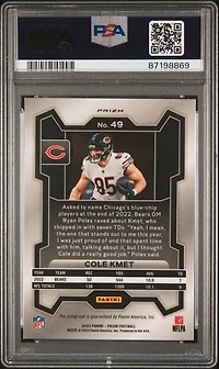 2023 Panini Prizm 49 Cole Kmet Autograph PSA 10