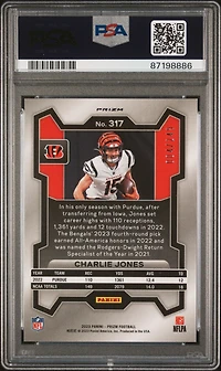 2023 Panini Prizm 317 Charlie Jones Orange Prizm PSA 10
