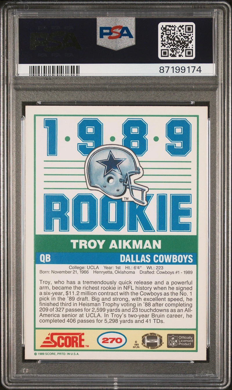 1989 Score 270 Troy Aikman PSA 9