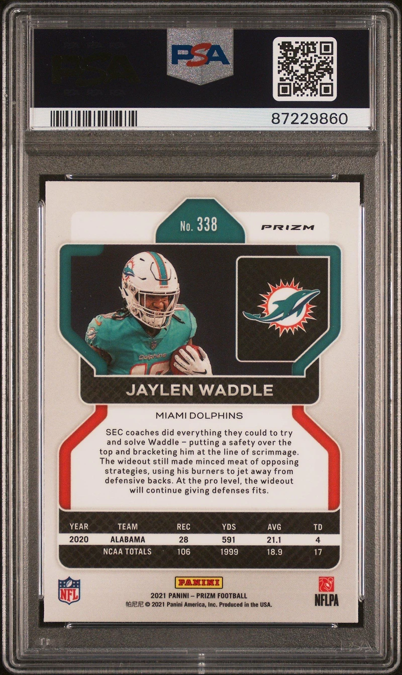 2021 Panini Prizm 338 Jaylen Waddle Pink Prizm PSA 9