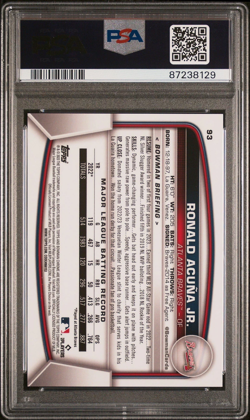 2023 Bowman Chrome Sapphire Edition 93 Ronald Acuna Jr. Orange PSA 10