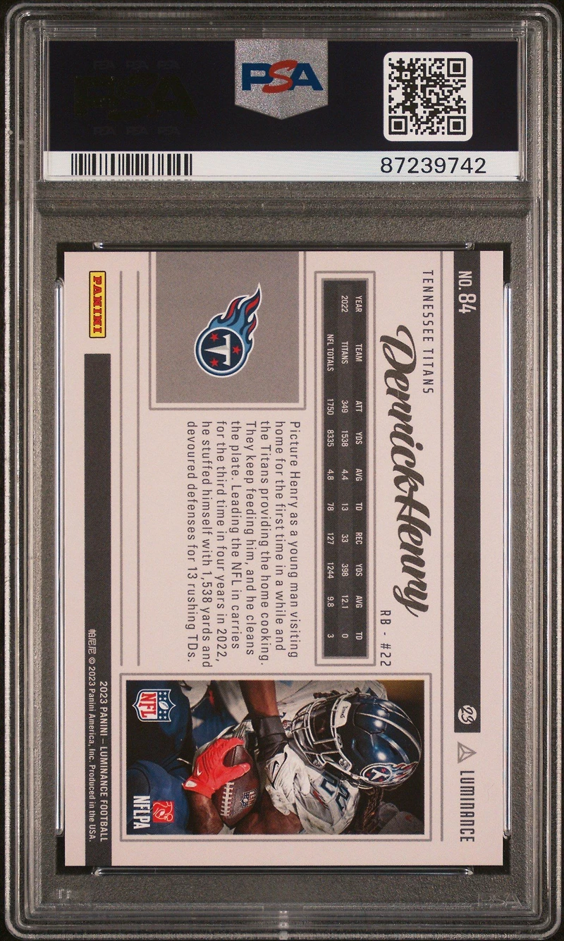 2023 Panini Luminance 84 Derrick Henry Orange PSA 9
