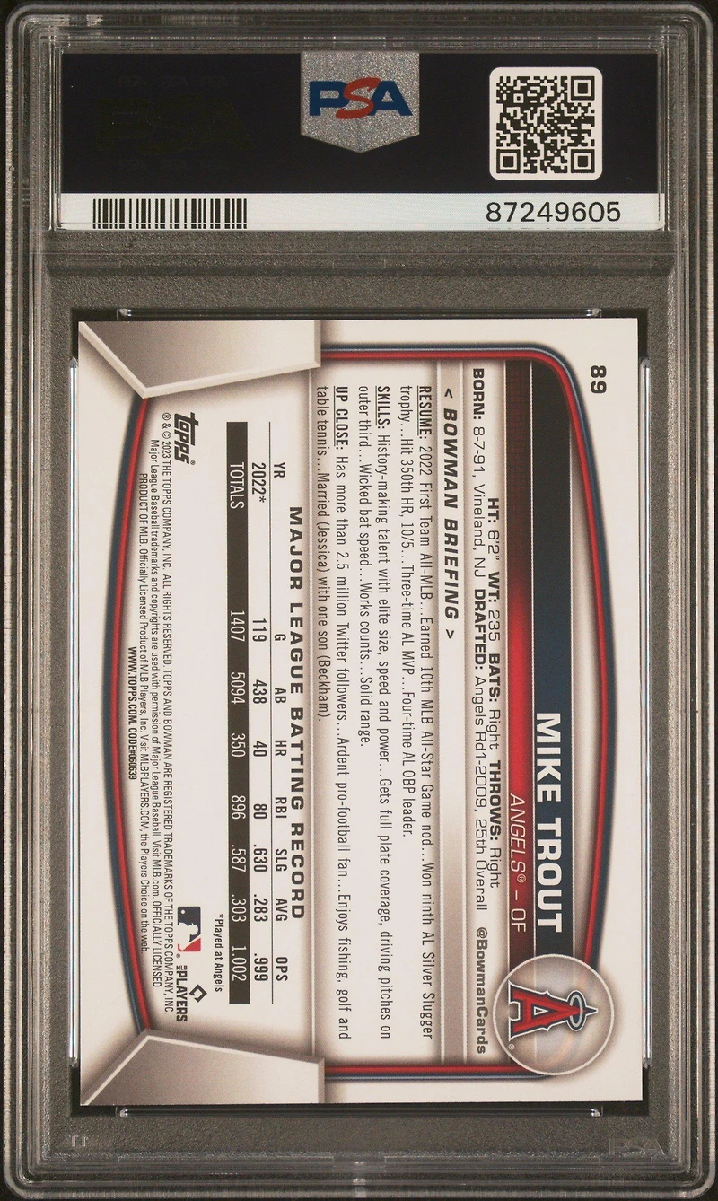 2023 Bowman 89 Mike Trout PSA 10