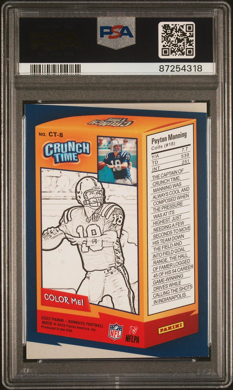 2022 Panini Donruss Crunch Time Ct8 Peyton Manning PSA 9