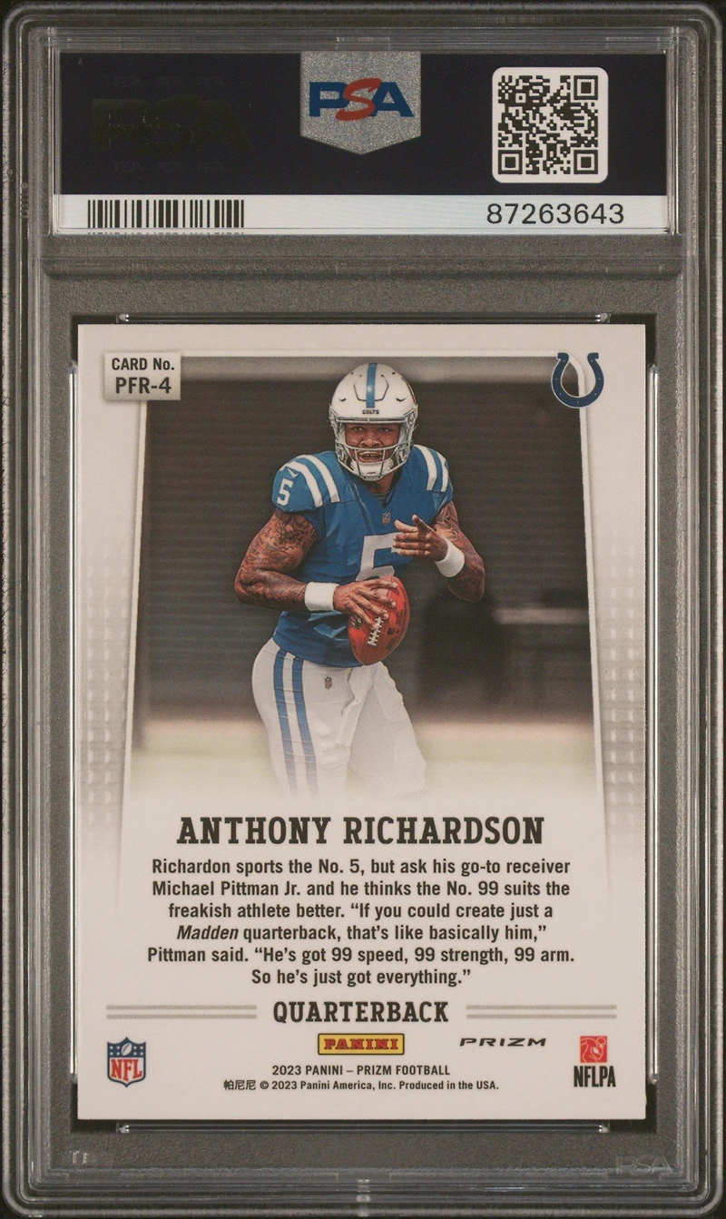 2023 Panini Prizm Prizm Flashback Rookie Pfr4 Anthony Richardson No Huddle PSA 10
