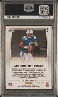 2023 Panini Prizm Prizm Flashback Rookie Pfr4 Anthony Richardson No Huddle PSA 10