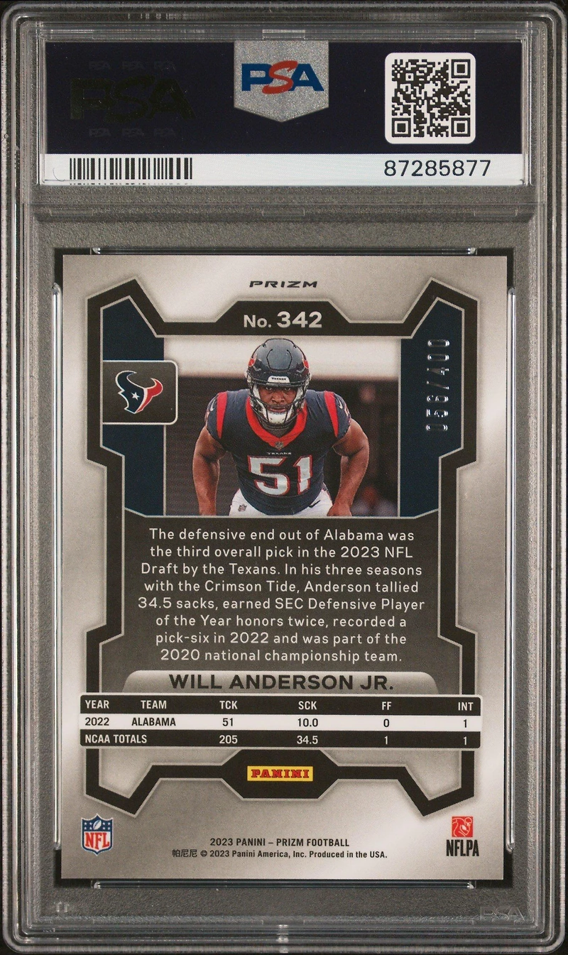 2023 Panini Prizm 342 Will Anderson Jr. Pandora PSA 10