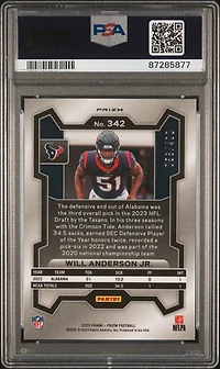 2023 Panini Prizm 342 Will Anderson Jr. Pandora PSA 10