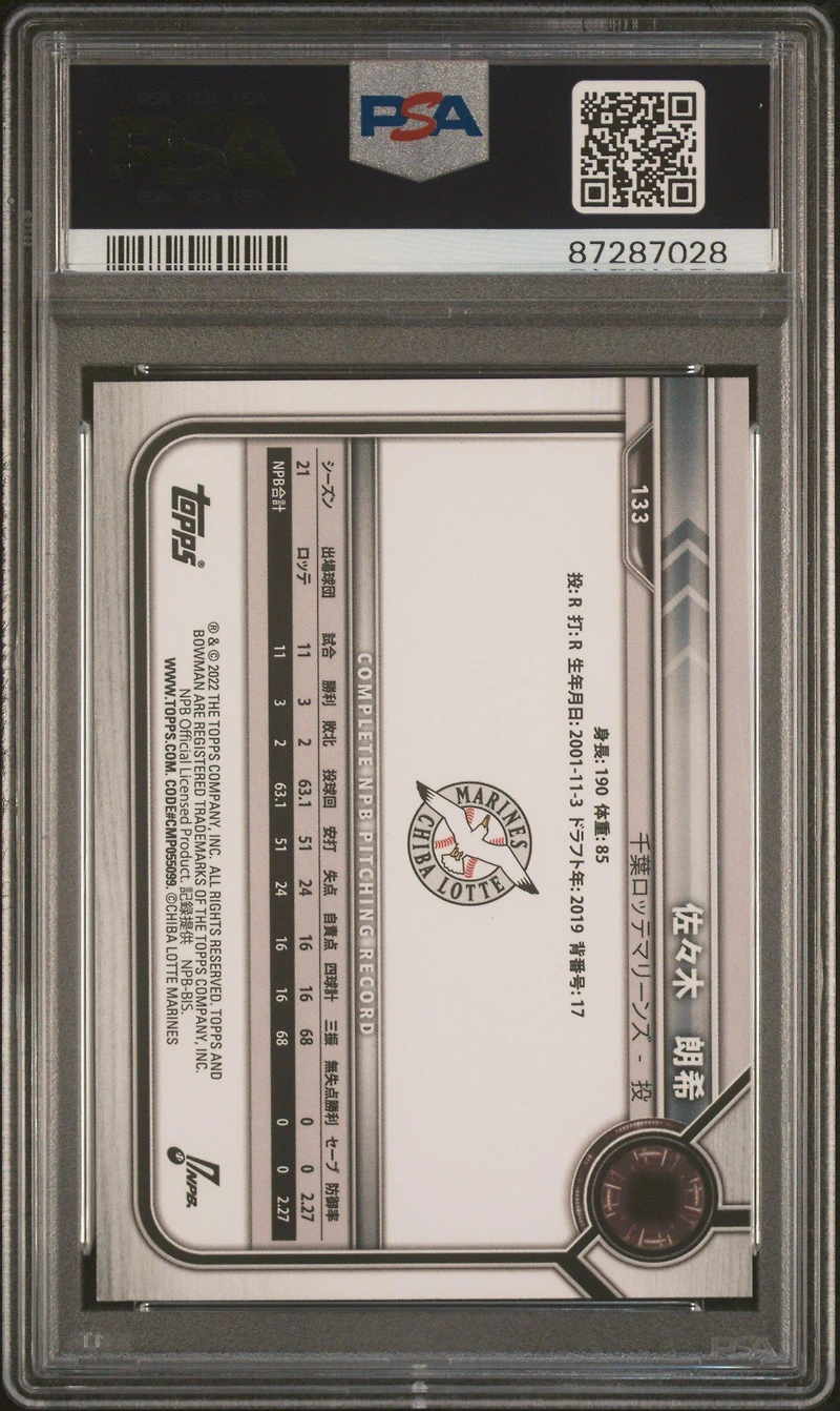 2022 Bowman Npb 133 Roki Sasaki PSA 10