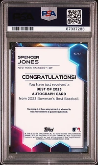 2023 Bowman's Best Best Of 2023 Autographs B23sj Spencer Jones Blue Refractor PSA 10