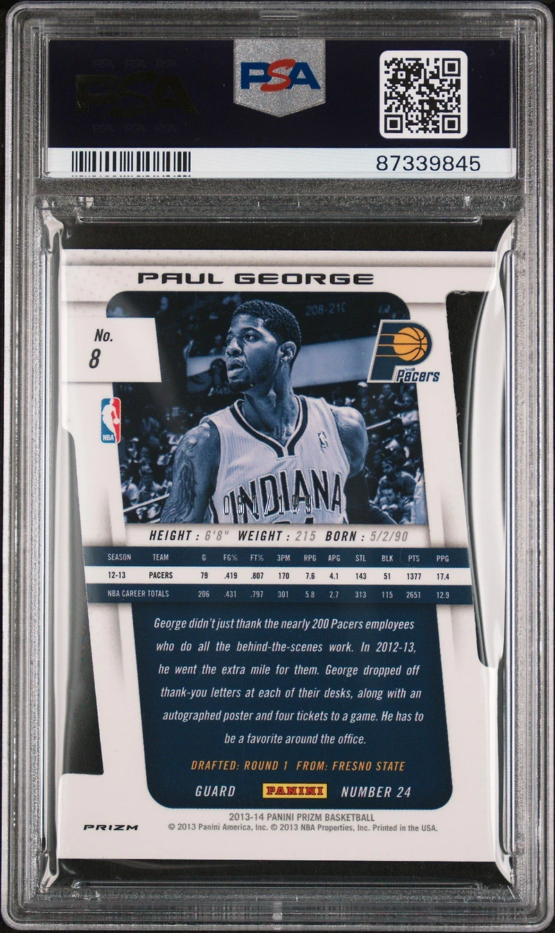 2013 Panini Prizm 8 Paul George Light Blue Die-cut Prizm PSA 9