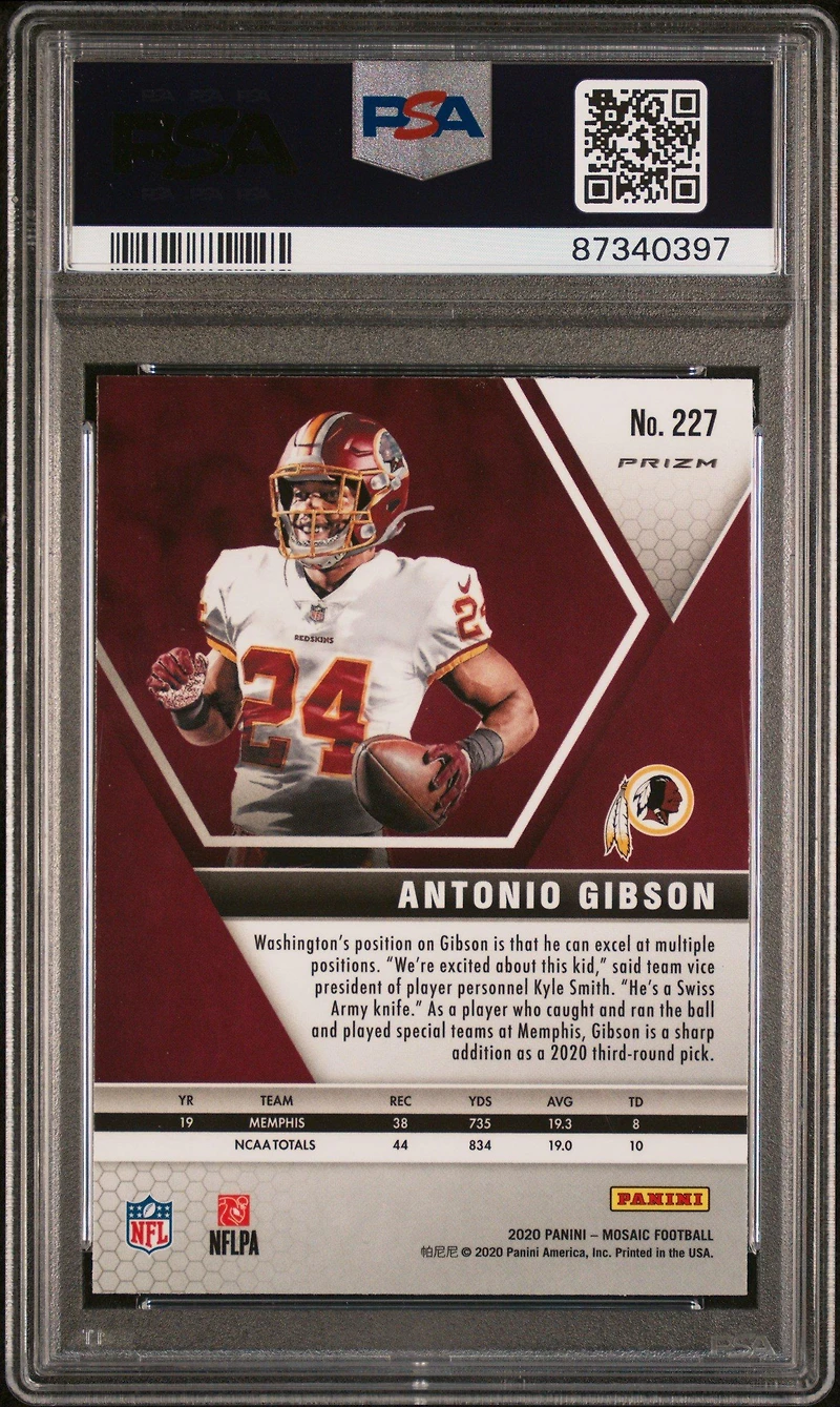 2020 Panini Mosaic 227 Antonio Gibson Peacock Choice PSA 9