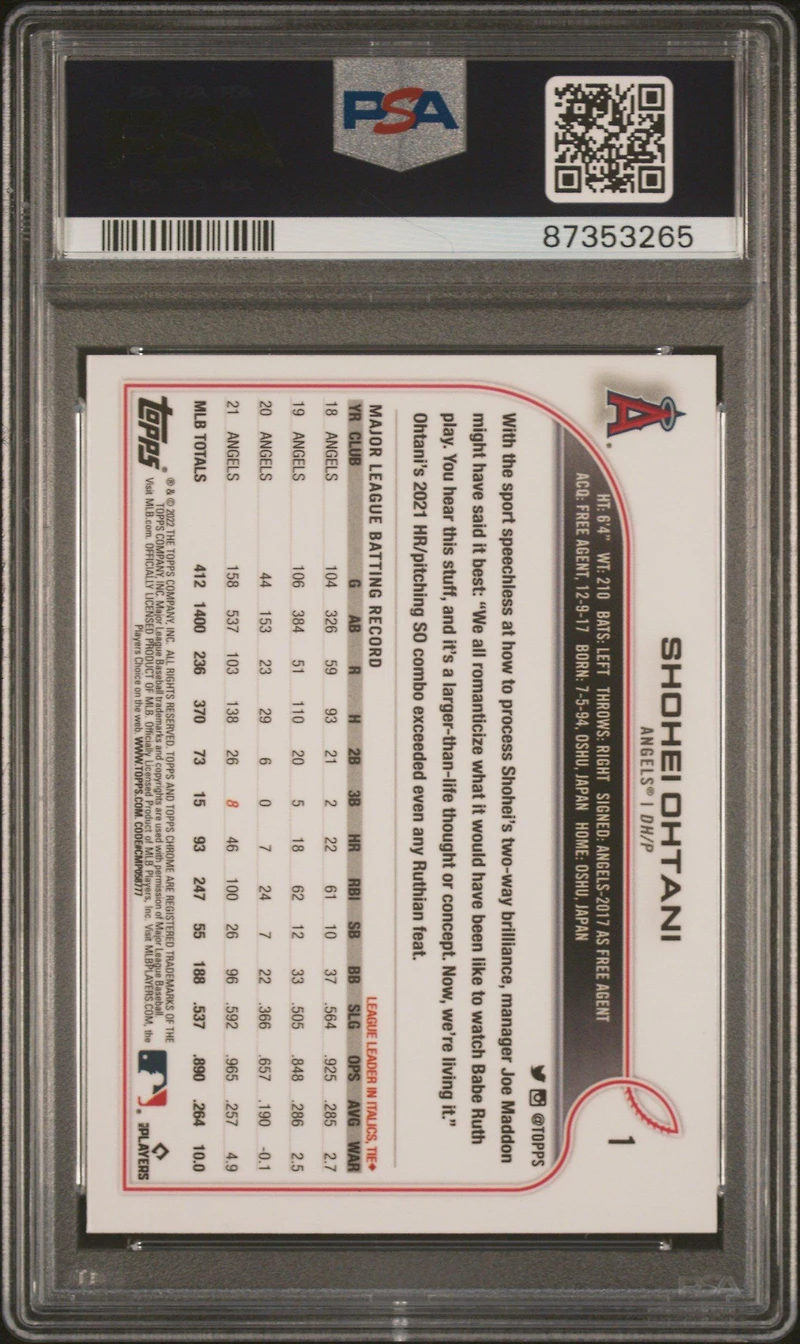 2022 Topps Chrome Ben Baller 1 Shohei Ohtani PSA 10