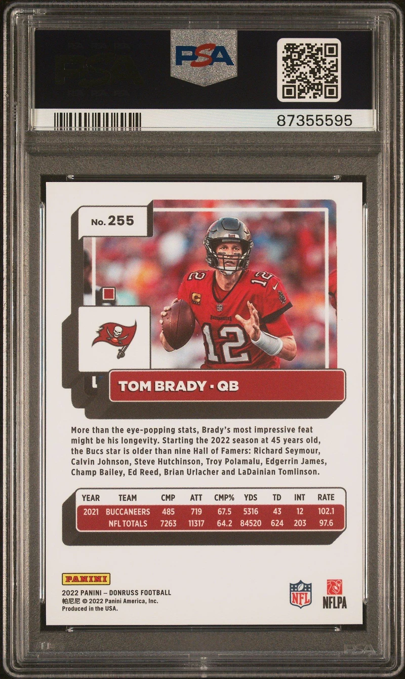 2022 Panini Donruss 255 Tom Brady Press Proof Premium PSA 10