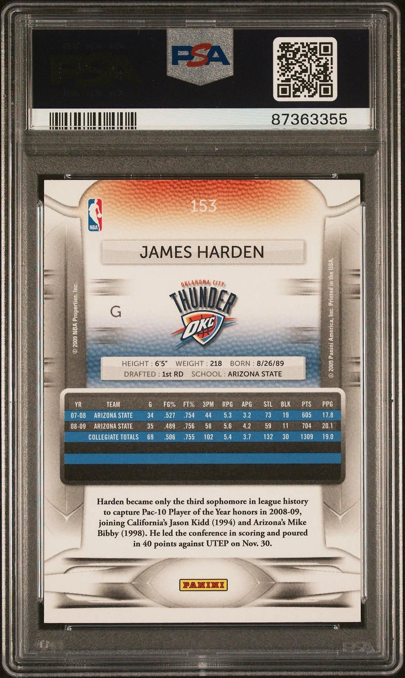 2009 Panini Prestige 153 James Harden PSA 10