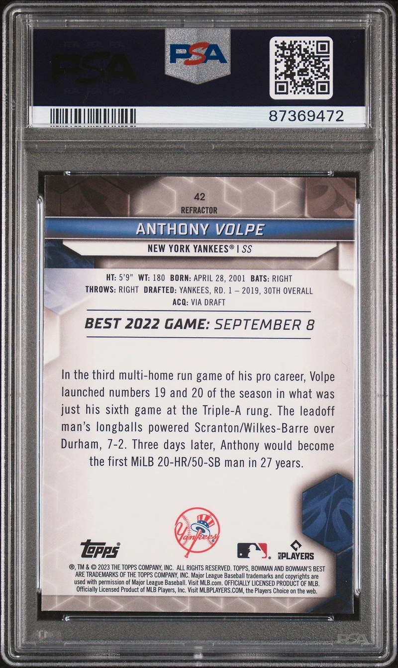 2023 Bowman's Best 42 Anthony Volpe Refractor PSA 10