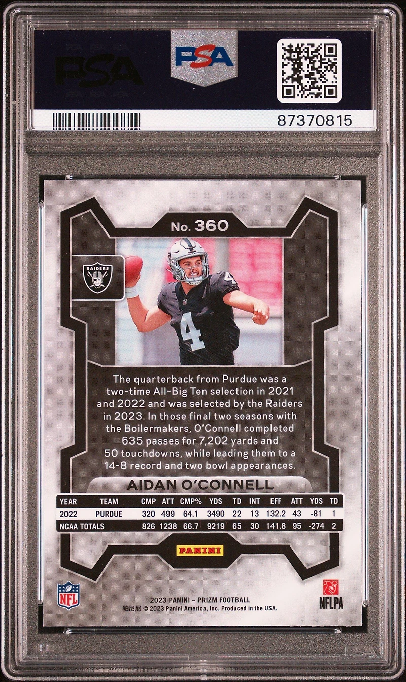 2023 Panini Prizm 360 Aidan O'connell PSA 10