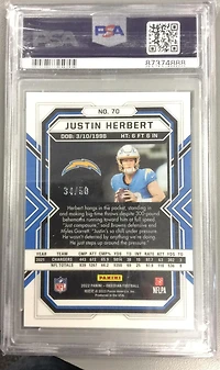 2022 Panini Obsidian 70 Justin Herbert Electric Etch Green PSA 9