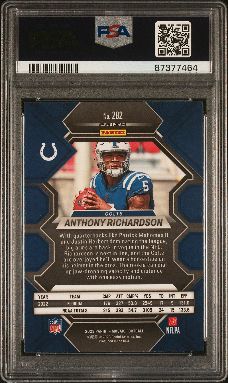 2023 Panini Mosaic 282 Anthony Richardson Reactive Yellow PSA 10