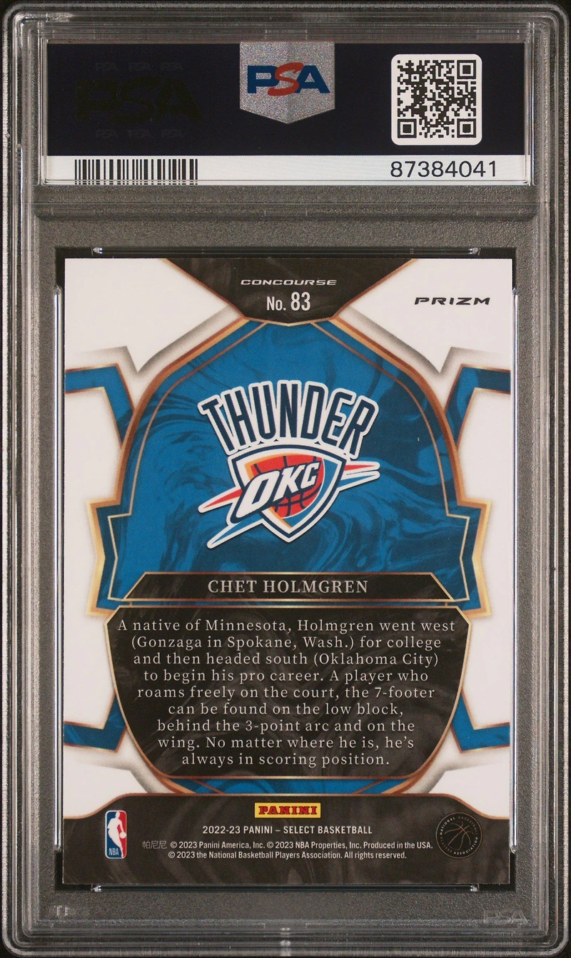 2022 Panini Select 83 Chet Holmgren Blue Cracked Ice PSA 10