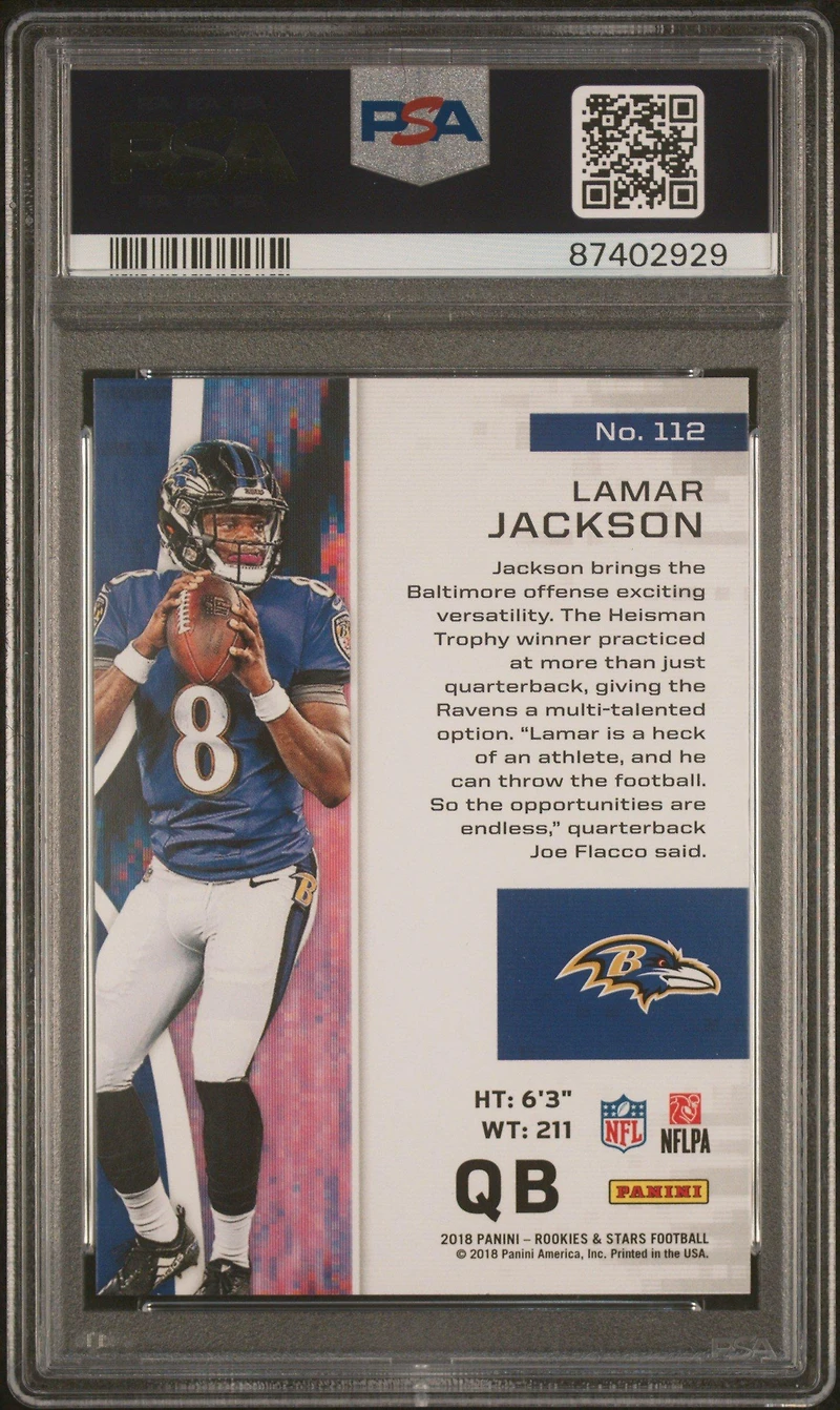 2018 Panini Rookies & Stars 112 Lamar Jackson PSA 10