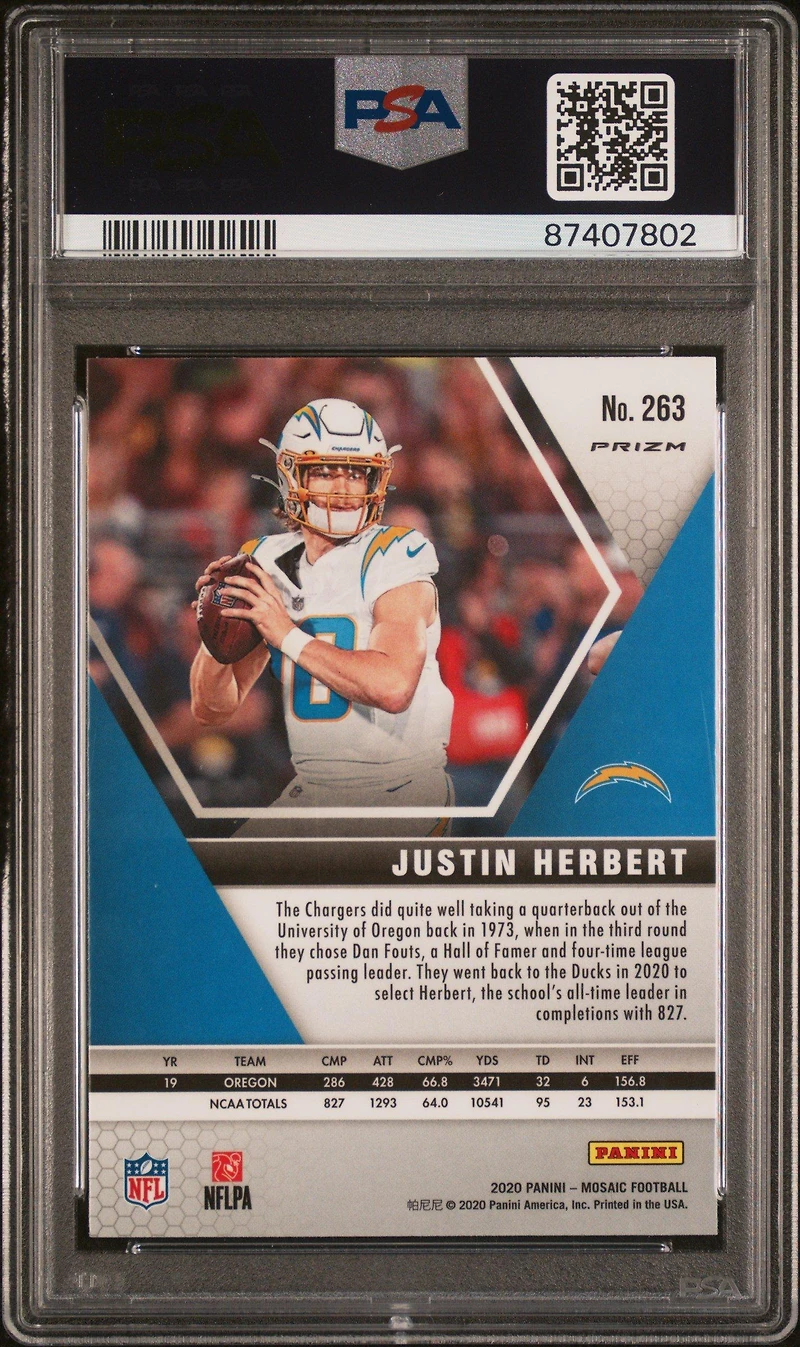 2020 Panini Mosaic 263 Justin Herbert Reactive Orange PSA 10