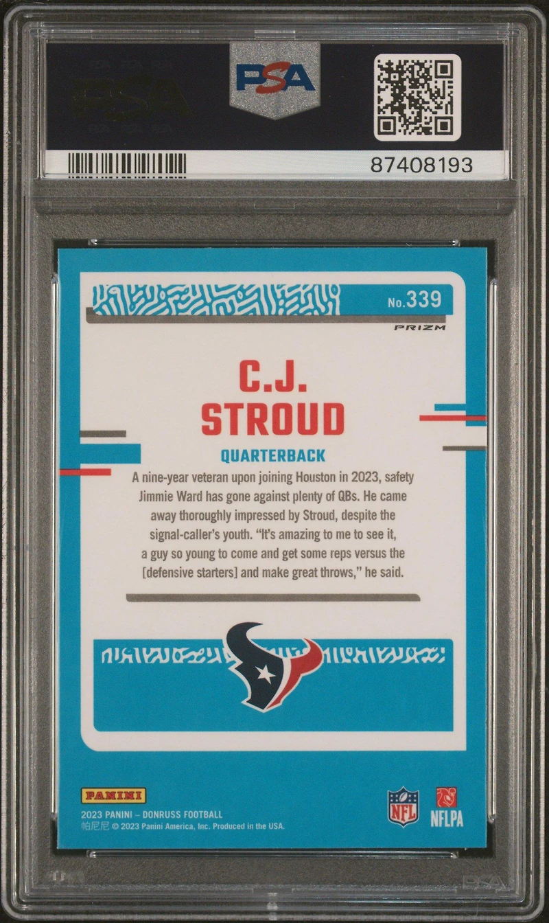 2023 Panini Donruss 339 Cj Stroud Optic Preview-red & Green PSA 10
