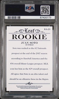 2018 Leaf Special Release Rookie Achievement Ra23 Juan Soto PSA 10