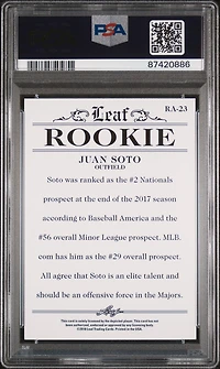 2018 Leaf Special Release Rookie Achievement Ra23 Juan Soto PSA 10